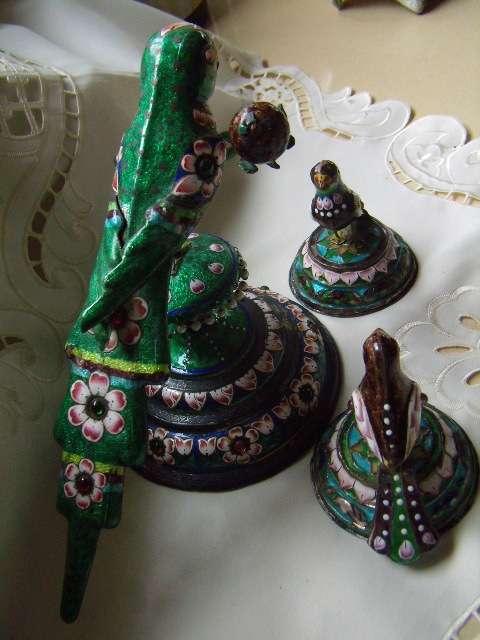 Cloisonne PH Artistic Enamel Sterling Silver Meena Parrot Bird on Tree PLUS  2 Smaller Birds