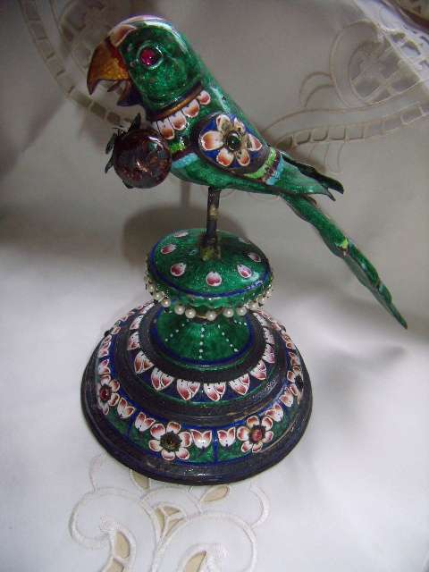 Cloisonne PH Artistic Enamel Sterling Silver Meena Parrot Bird on Tree PLUS  2 Smaller Birds