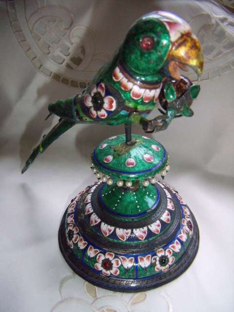 Cloisonne PH Artistic Enamel Sterling Silver Meena Parrot Bird on Tree PLUS  2 Smaller Birds