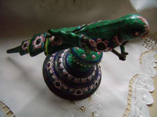 Cloisonne PH Artistic Enamel Sterling Silver Meena Parrot Bird on Tree PLUS  2 Smaller Birds