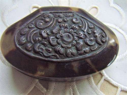Tortoise Shell With Metal Ornate Design Overlay Trinket Box