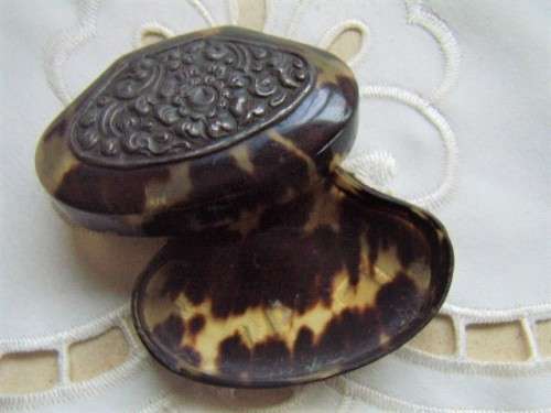 Tortoise Shell With Metal Ornate Design Overlay Trinket Box