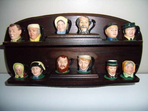 Royal Doulton Dickens Collection - 12x Minature Characters and Display Shelf made in England