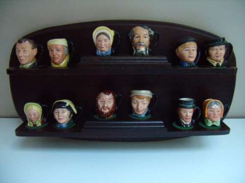 Royal Doulton Dickens Collection - 12x Minature Characters and Display Shelf made in England