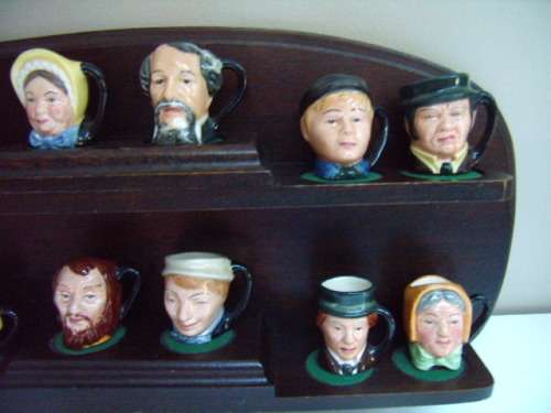 Royal Doulton Dickens Collection - 12x Minature Characters and Display Shelf made in England
