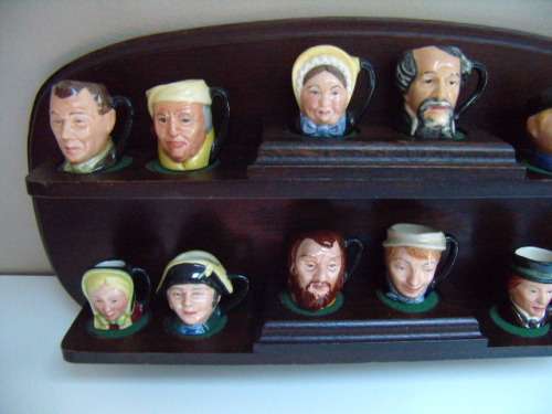 Royal Doulton Dickens Collection - 12x Minature Characters and Display Shelf made in England