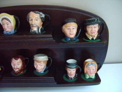 Royal Doulton Dickens Collection - 12x Minature Characters and Display Shelf made in England