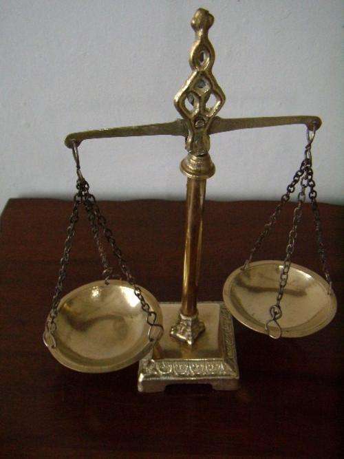 BRASS SCALE - 24CM ACROSS BY 27CM HIGH