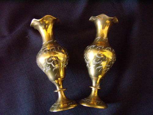 Pair of Vintage Etched Brass Vases  ***Excellent condition***