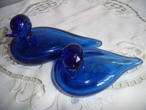Murano Pair of Ducks in a Vibrant Blue ** IDEAL MOTHERS DAY GIFT**