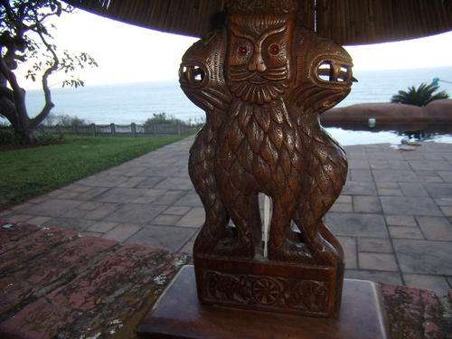 Decorative Table Lamp - Beautiful Solid Wood Carved Base & Reed Lamp Cover 50cm x 35cm Bargain!!
