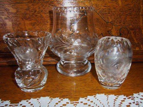 Collection / Lot of 3x Rose Crystal Vases - Nice Collection for a Dresser