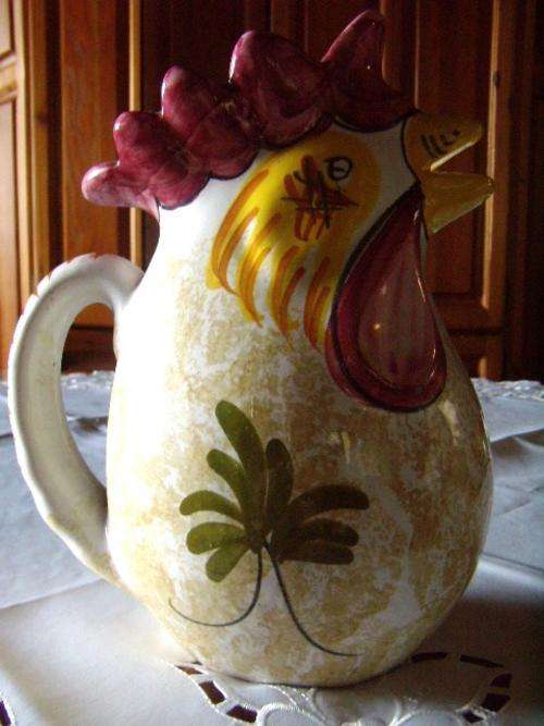 GUBBINI GIAMPIERO - GUALDO TADINO - ITALIAN POTTERY CHICKEN JUG 240MM HIGH X 19CM ACROSS