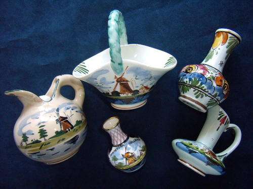 Collection / Lot Vintage Coloured Delft - All Original Delft Items with Markings