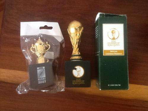 Metal Replica Rugby (Webb Ellis) and Soccer (FIFA) World Cup trophies