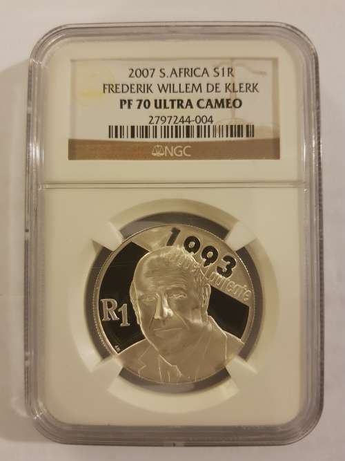 2007 SILVER R1 FW DE KLERK NOBEL LAUREATE. NGC GRADED PF70 UC!!!
