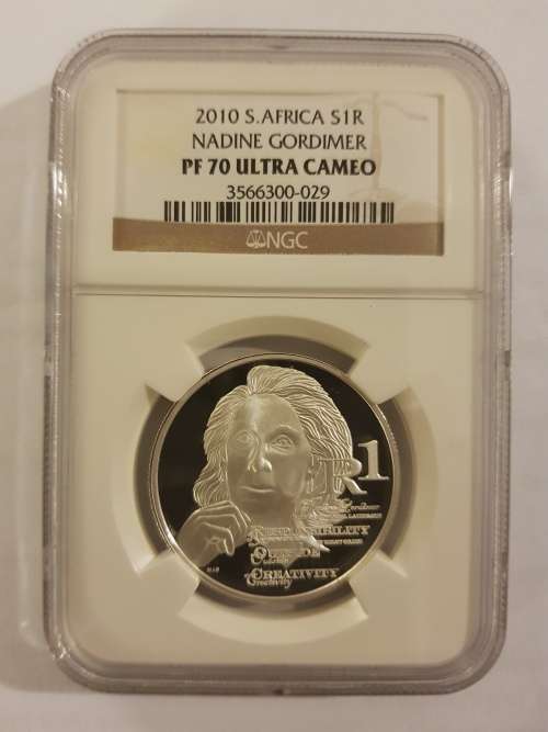 2010 SILVER R1 NADINE GORDIMER LAUREATE. NGC GRADED PF70 UC!!!