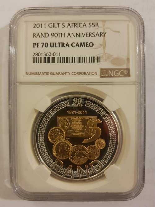 2011 S AFRICA 5 RAND 90TH ANNIVERSARY PF70 UC !!