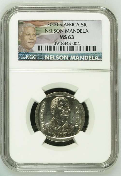*** MS63 *** Nelson Mandela Smiley Five Rand - R5 2000 - Uncirculated NGC Graded