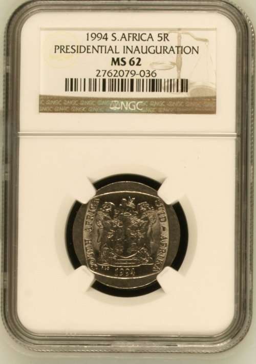 *** MS62 *** Nelson Mandela Inauguration Five Rand - R5 1994 - Uncirculated NGC Graded