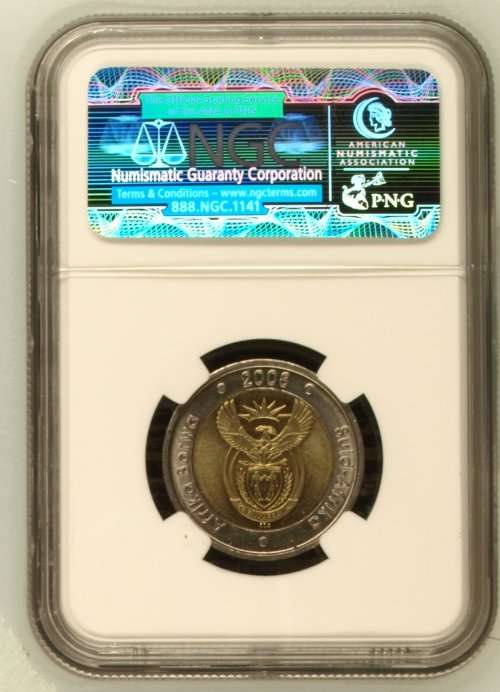 *** MS63 *** Nelson Mandela 90th Birthday Five Rand - R5 2008 - Uncirculated NGC Graded
