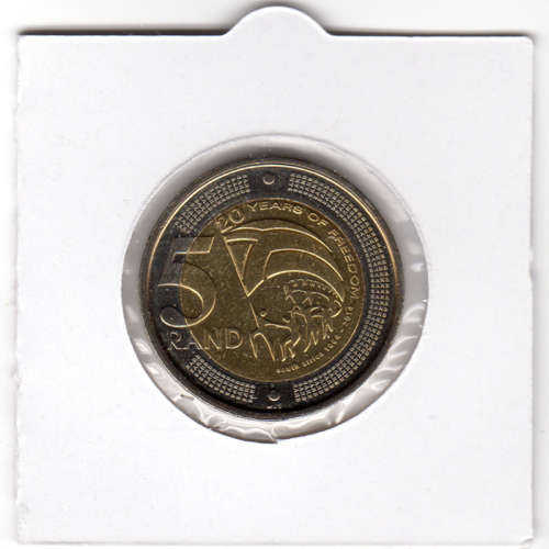 20 Years Of Democracy Five Rand - R5 2014 - Uncirculated In 2 x 2 Coin Flip