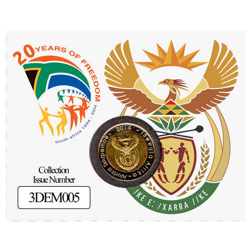 20 Years Of Democracy Five Rand Coin Flip Limited Edition - R5 2014 MS63-MS70 Potential