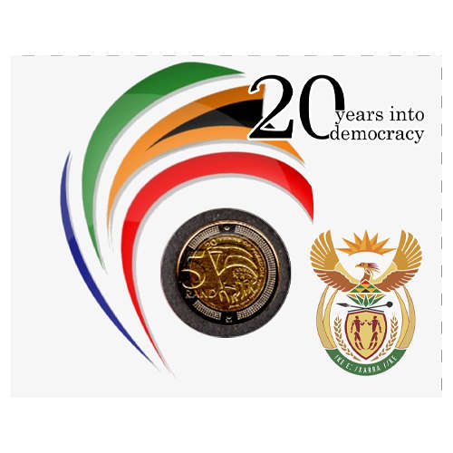 20 Years Of Democracy Five Rand Coin Flip Limited Edition - R5 2014 MS63-MS70 Potential