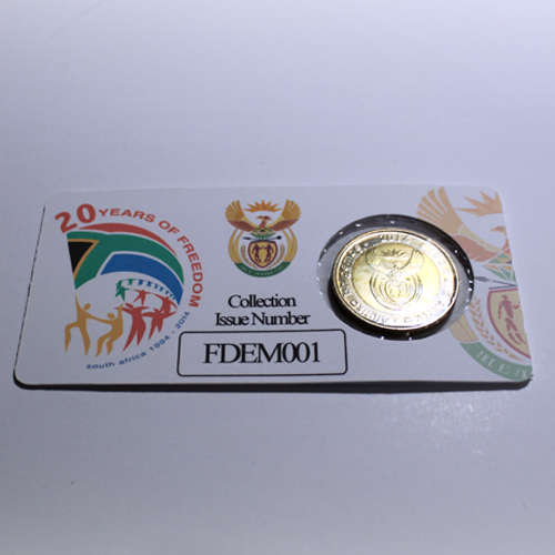20 Years Of Democracy Five Rand Coin Flip Limited Edition - R5 2014 MS63-MS70 Potential