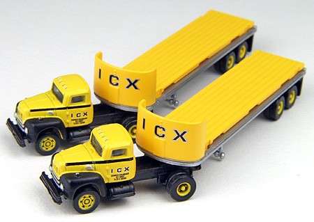 Brand new Mini Metals N scale ICX IH 190 Semi-Tractor/32' Flatbed Trailer Set x 2