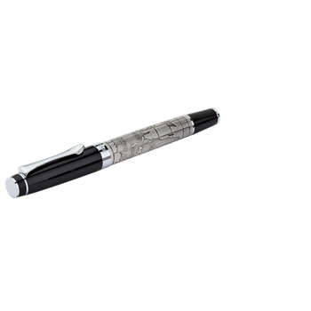 Antique Etched World Map Design Brass Rollerball Barrel Pen - Barron - New