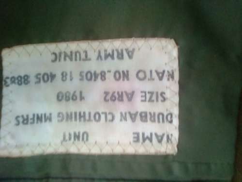 SADF TUNIC JACKET -SIZE AR 92 -1980