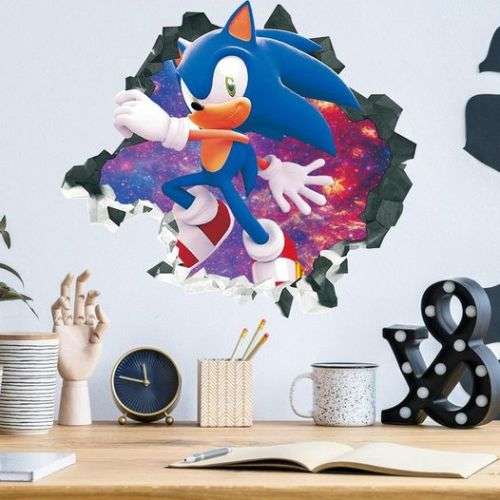 Sonic The Hedgehog Cartoon 3D Broken Wall Game Wall Stickers Children`s Bedroom