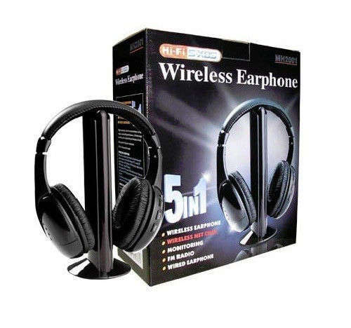 5 In 1 HIFI Wireless Headphone Earphone Headset Monitor FM Radio For TV CD MP3 PC