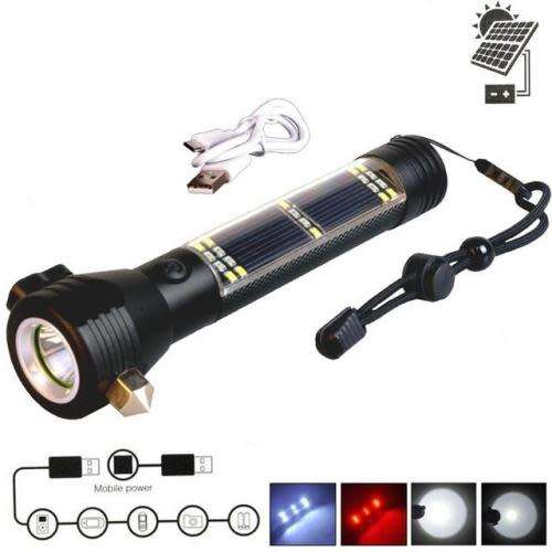 Multi-functional Flashlight USB Rechargeable Torch Solar Powered Torch