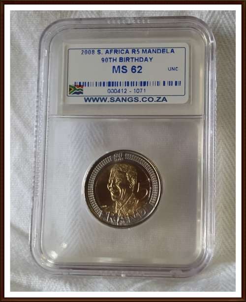 Mandela Coin, Excellent 5 Rand, Mandela Birthday MS 62.