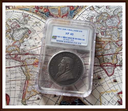 ZAR Five Shillings SS 1892, in XF 40 GRADE.