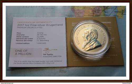 Krugerrands 1 Oz the FINE SILVER 2017.