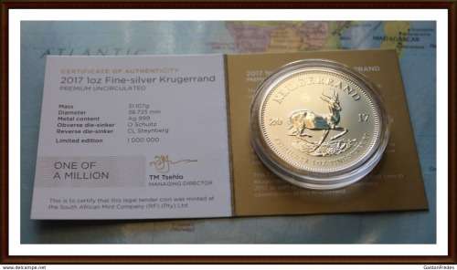 Krugerrands 1 Oz the FINE SILVER 2017.