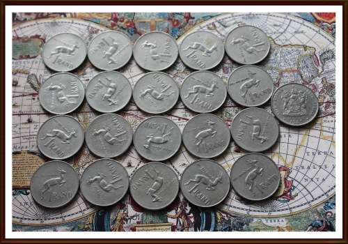 Republic of South Africa, One Rand  X21 Nickel Coins, One Bid Take All. Circulated Coins.