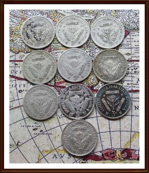 Collections the S.A. Tickey, the 1940 to 1949, Full Set, Conditions, as per Photo.
