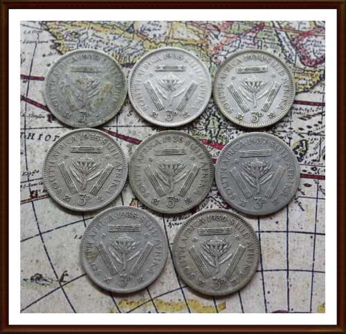 Collections the S.A. Tickey, the 1932 to 1939, Partial Set, Conditions, as per Photo.