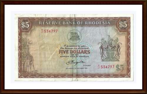 1978 Rhodesian Five Dollar´s,  Salisbury 20th October 1978, Key Date, Condition Please as per Photo.