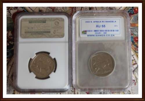 RARE rotated dies NGC MS65 Mandela 2000 R5 + 2 FREE  Graded Mandela R5s, as per Photo