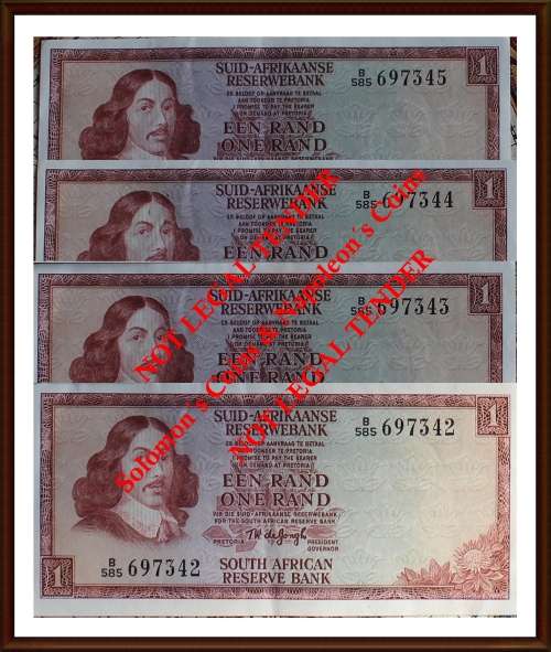 TW de Jongh R1, 4 Notes in Serial Number B585-697342 TO 0697345, Cir, Notes, as per Photo.