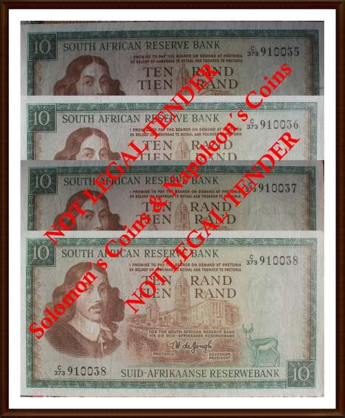 TW de Jongh R10, 4 Notes in Serial Number C373-910035 To 910038  Cir, Notes, as per Photo.