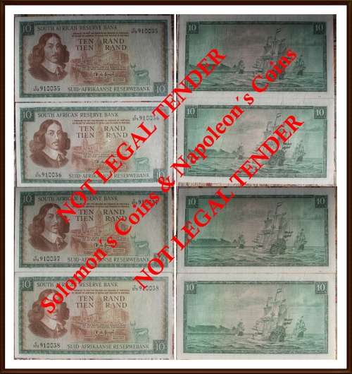 TW de Jongh R10, 4 Notes in Serial Number C373-910035 To 910038  Cir, Notes, as per Photo.