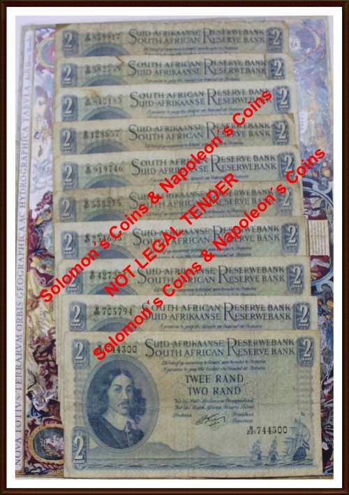 Uni. of South Africa, 10 Bank Notes, Two Rand  in Conditions Circ, Bid Per Note, as per Photo.