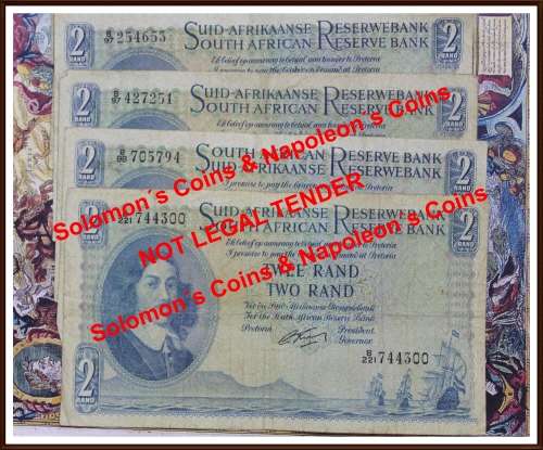 Uni. of South Africa, 10 Bank Notes, Two Rand  in Conditions Circ, Bid Per Note, as per Photo.