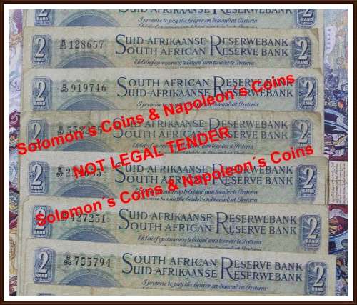 Uni. of South Africa, 10 Bank Notes, Two Rand  in Conditions Circ, Bid Per Note, as per Photo.